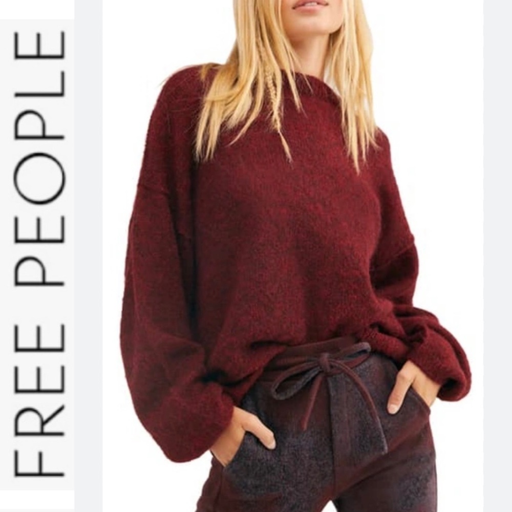 Free People Angelic Balloon Sleeve Oversized Pullover Sweater